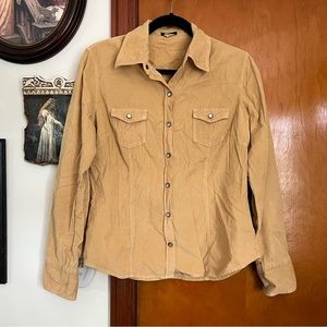 j.crew tan western fitted corduroy snap button down.